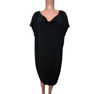 Eileen Fisher Cap Sleeve Drape Front Dress Women's Size Medium Black Knit